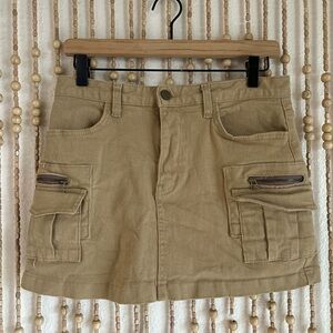 Wiz D Y2K 2000s Utility Khaki Cargo Pocket Short Lined Mini Cotton Denim Skirt